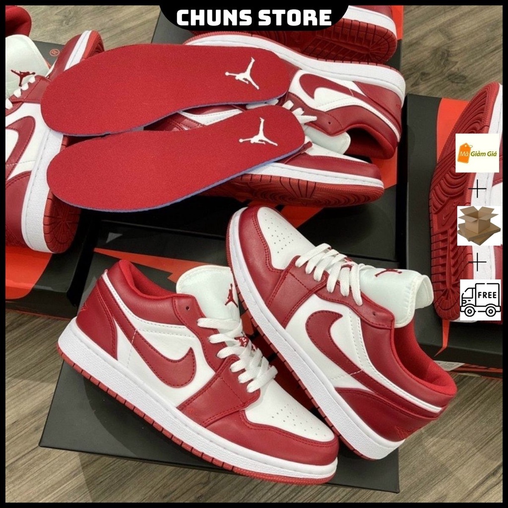 giày Jordan đỏ trắng thấp cổ 11 trung, giày JD 1 gym red low cao cấp full box bảo vệ