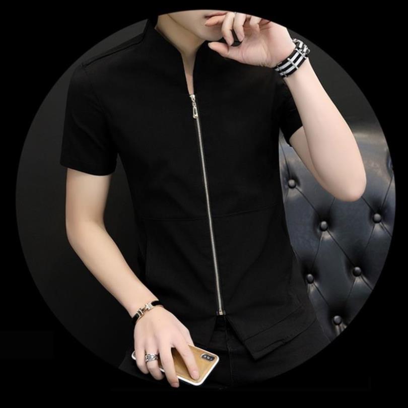 h Áo sơ mi nam, Áo sơ mi cộc tay Cổ tàu phối khóa,Thiết kế độc đáo,  Mã N19 . | BigBuy360 - bigbuy360.vn