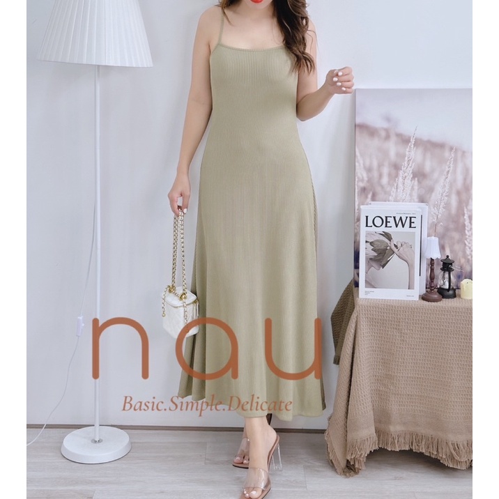 Đầm hai dây dáng dài thun tăm mùa hè