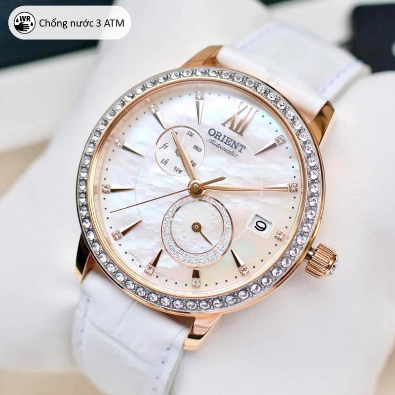 Đồng hồ nữ Orient Watch Sun And Moon RA-AK000 máy lộ cơ automatic mặt kính cường lực dây da đeo tay cao cấp chính hãng