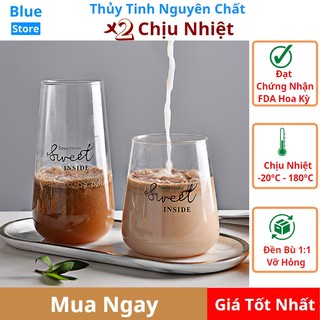 Ly thủy tinh tròn trong suốt cao cấp chịu nhiệt, Cốc bầu tròn uống nước 500ml siêu pha trà,cocktail, cà phê, sinh tố