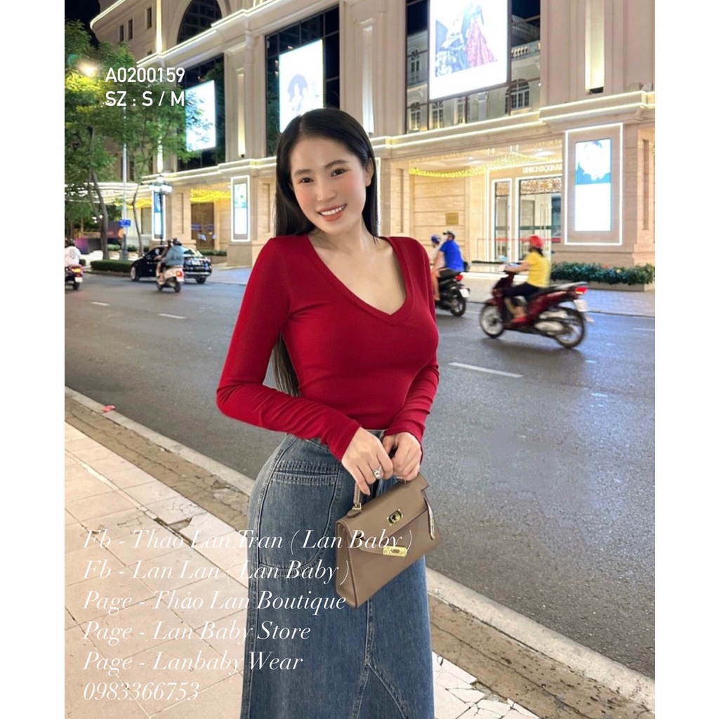 Áo thun tăm cổ tim dài tay ôm body hot, 3 màu, có ảnh thật