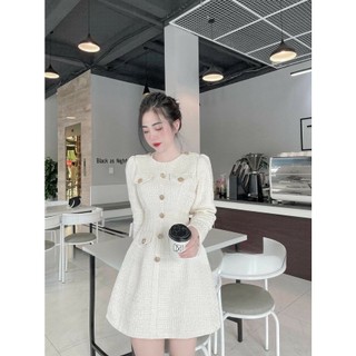 Đầm thiết kế sang chảnh Váy dạ cúc đồng