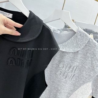 S326 - bộ zip nữ miumiu đen ghi cổ sen