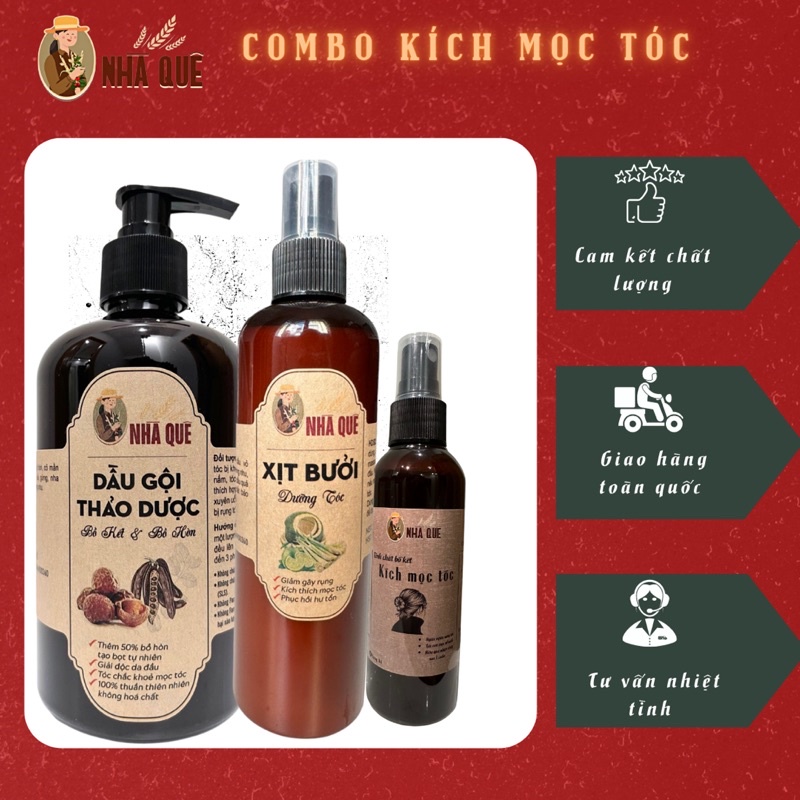 COMBO KÍCH MỌC TÓC (Dầu gội bồ kết, xịt bưởi, tinh chất mọc tóc)