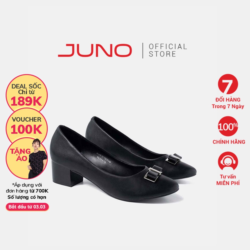 [MUA 2 GIẢM 25%] Giày Cao Gót 5cm Thời Trang JUNO Mũi Tròn Phối Nơ CG05059