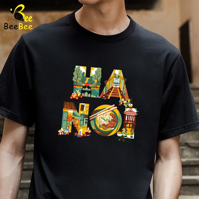 Áo Thun Unisex BEEHAPPY 100% Cotton in chữ HÀ NỘI nghê thuật CHN00