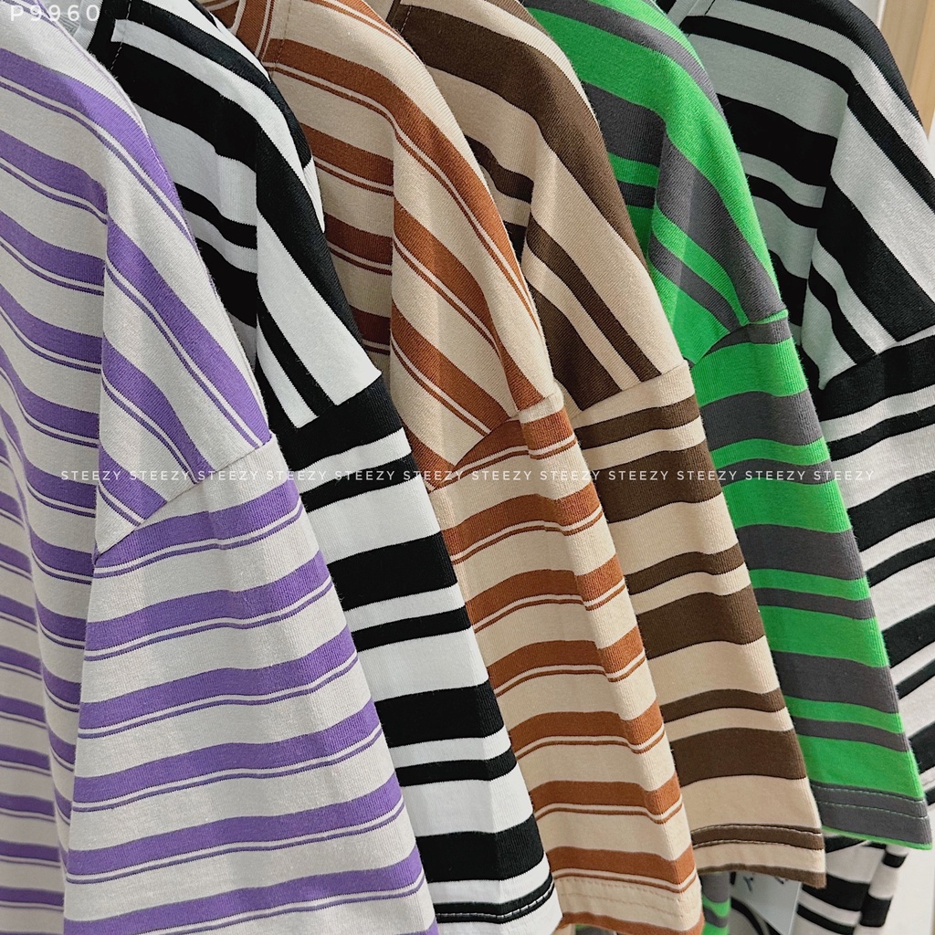 [P9960] Áo phông cotton dày kẻ ngang to nhỏ (Có sẵn/ảnh thật)