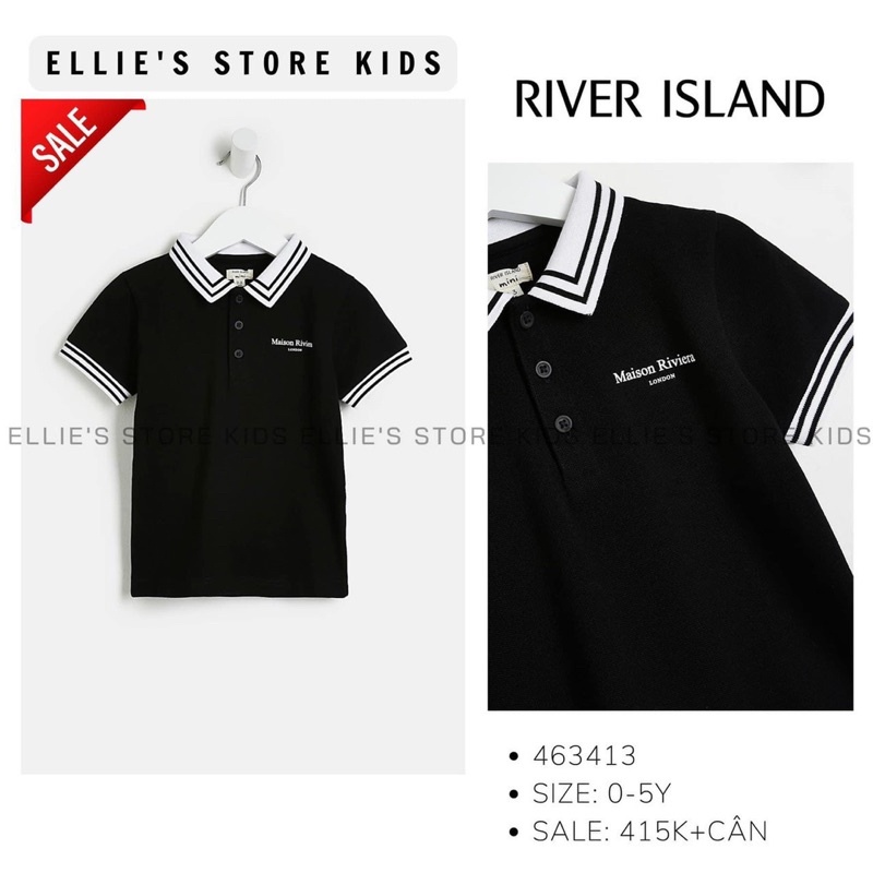 Áo polo cổ bẻ màu đen phối trắng cho bé