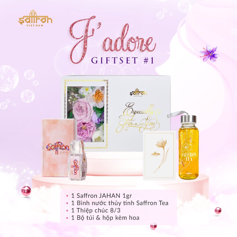 Hộp quà 8/3 saffron Jahan kèm bình thủy tinh đựng nước Saffron Việt Nam