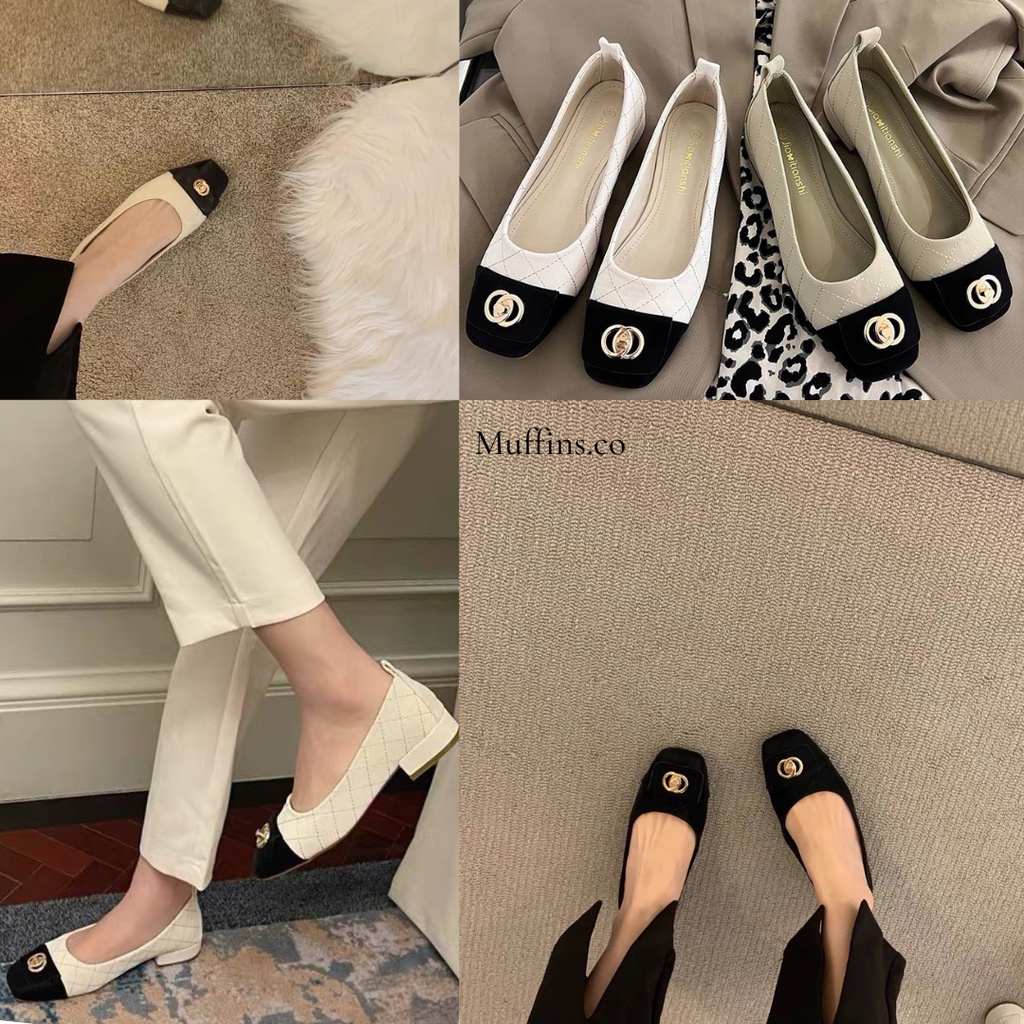 Giày búp bê tiểu thư mũi vuông phong cách Pháp