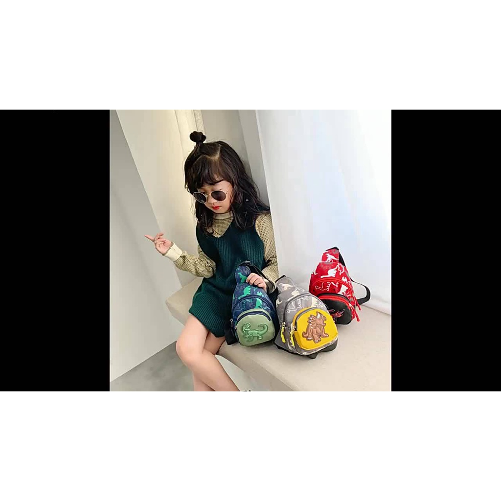 Túi đeo chéo vai bằng nylon in hình khủng long hoạt hình nhiều màu tùy chọn dễ thương cho bé trai / gái