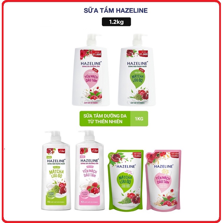 Sữa tắm dưỡng thể thiên nhiên trắng sáng da Hazeline 1KG