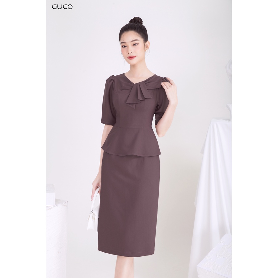 Đầm peplum cổ xếp ly nơ 3955 GUCO Ruốc