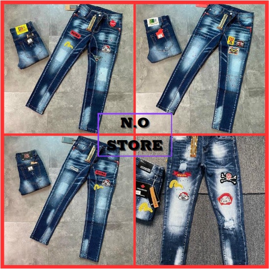 Quần jean nam vải denim có khóa kéo phối Loang EVI.SU thêu logo ông địa mẫu mới chuẩn form rất đẹp cao cấp N.O STORE