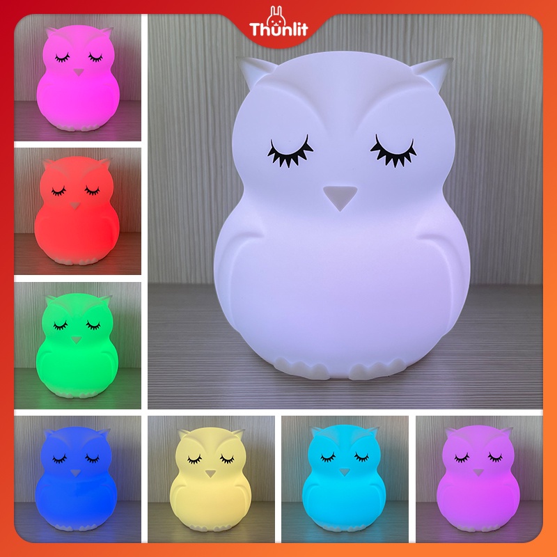 Đèn ngủ hình cú mèo Thunlit  mềm mại nhiều màu sắc sử dụng pin