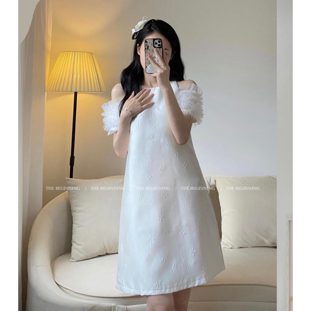 Váy baby doll chất gấm trễ vai tiểu thư