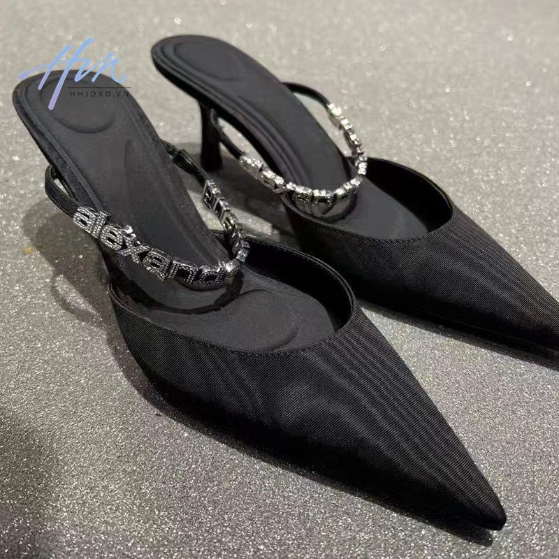 Dép Cao Gót Mũi Nhọn Cài Khóa Đính Đá Thời Trang Xuân Hè Hàng Mới 2023