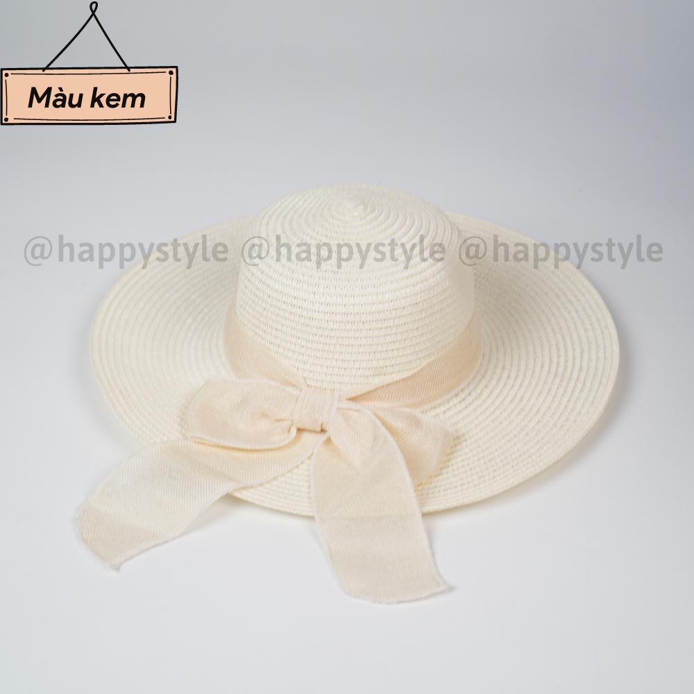 Mũ cói phối nơ dài xòe chống năng đi biển mùa hè cực xinh NC13 - Happy Style