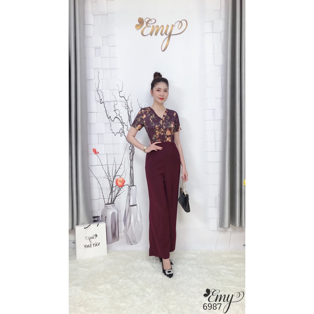 Đầm EMY EM6987 Jum Phối Cổ V Ống Suông