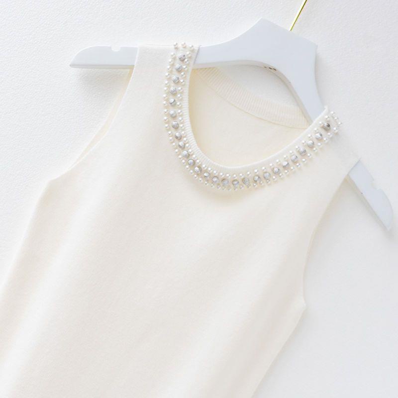 Áo sweater Không Tay Màu Trắng Đính Hạt Phong Cách Thời Trang Mới 2023