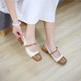 Giày sandal bít mũi- sandal gót vuông - sandal slingback qizu ngang phối da mềm cao 4p qccc