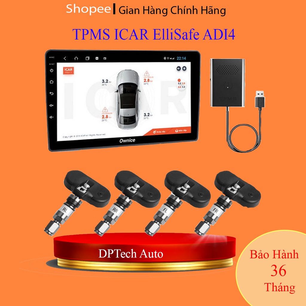 Cảm Biến Áp Suất Lốp Cho Màn Hình Androi ICAR Ellisafe ADI4+, Mẫu Cảm Biến Áp Suất Lốp Android Thế Hệ Mới