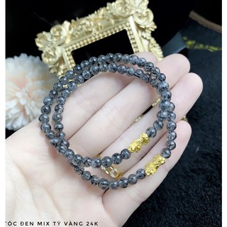 Vòng đá tóc đen và tóc vàng mix tỳ hưu vàng