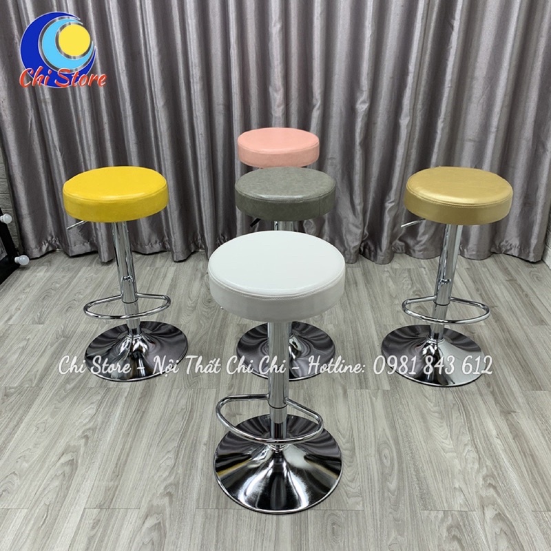 Ghế Xoay 360 Độ Quầy Bar- Quầy Lễ Tân, Ghế Ngồi Makeup- Chụp Hình Live Chân To Mạ Inox Tĩnh Điện Bền Chống Rỉ