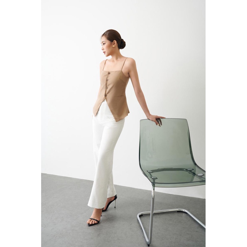 Áo dây kiểu ghi lên xẻ V trước thời trang GAGO màu kem GA4289