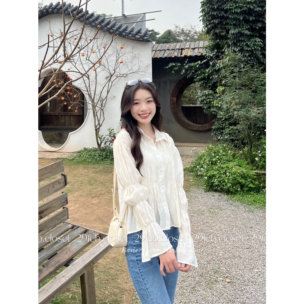 Áo sơ mi voan tơ mịn bo chun cách điệu - 29feb.closet - A216
