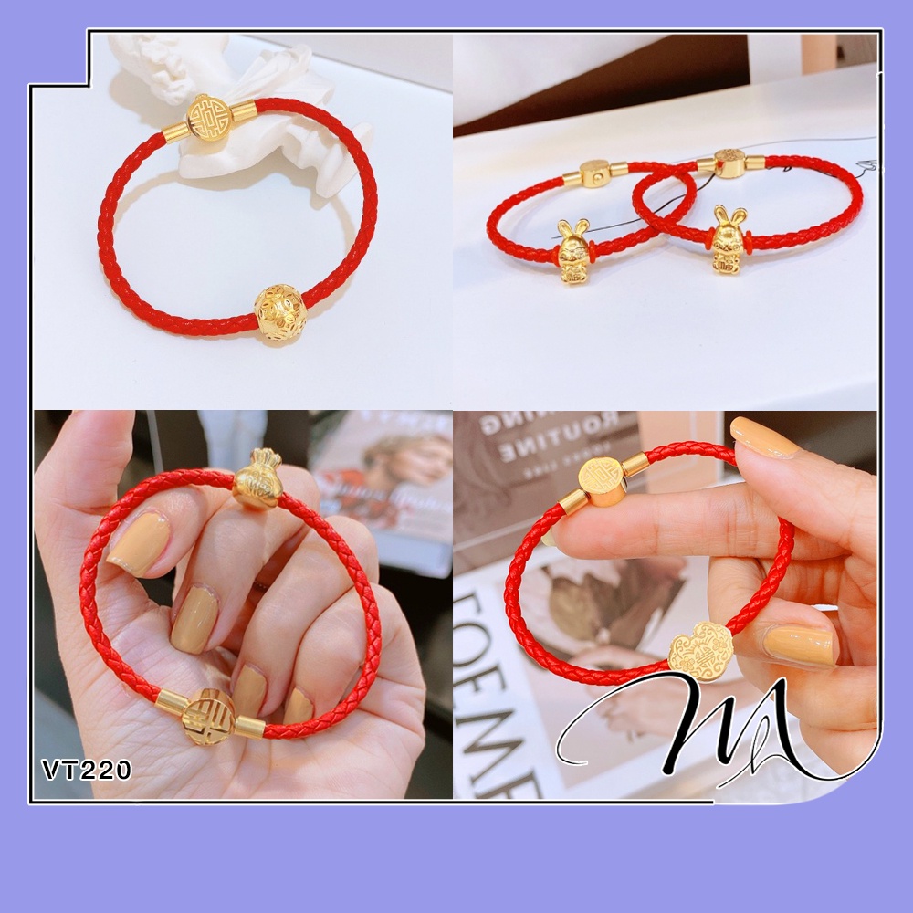Vòng tay chỉ đỏ Charm kim tiền trường thọ khóa bấm Titan không gỉ - Măng's House VT220