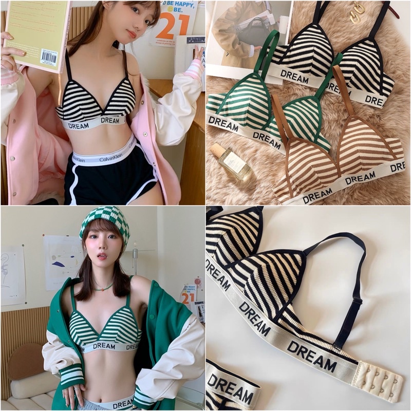 Áo Lót Nữ Cotton Kẻ Cao Cấp Không Gọng Mỏng Nâng Ngực Thể Thao Softie 3633