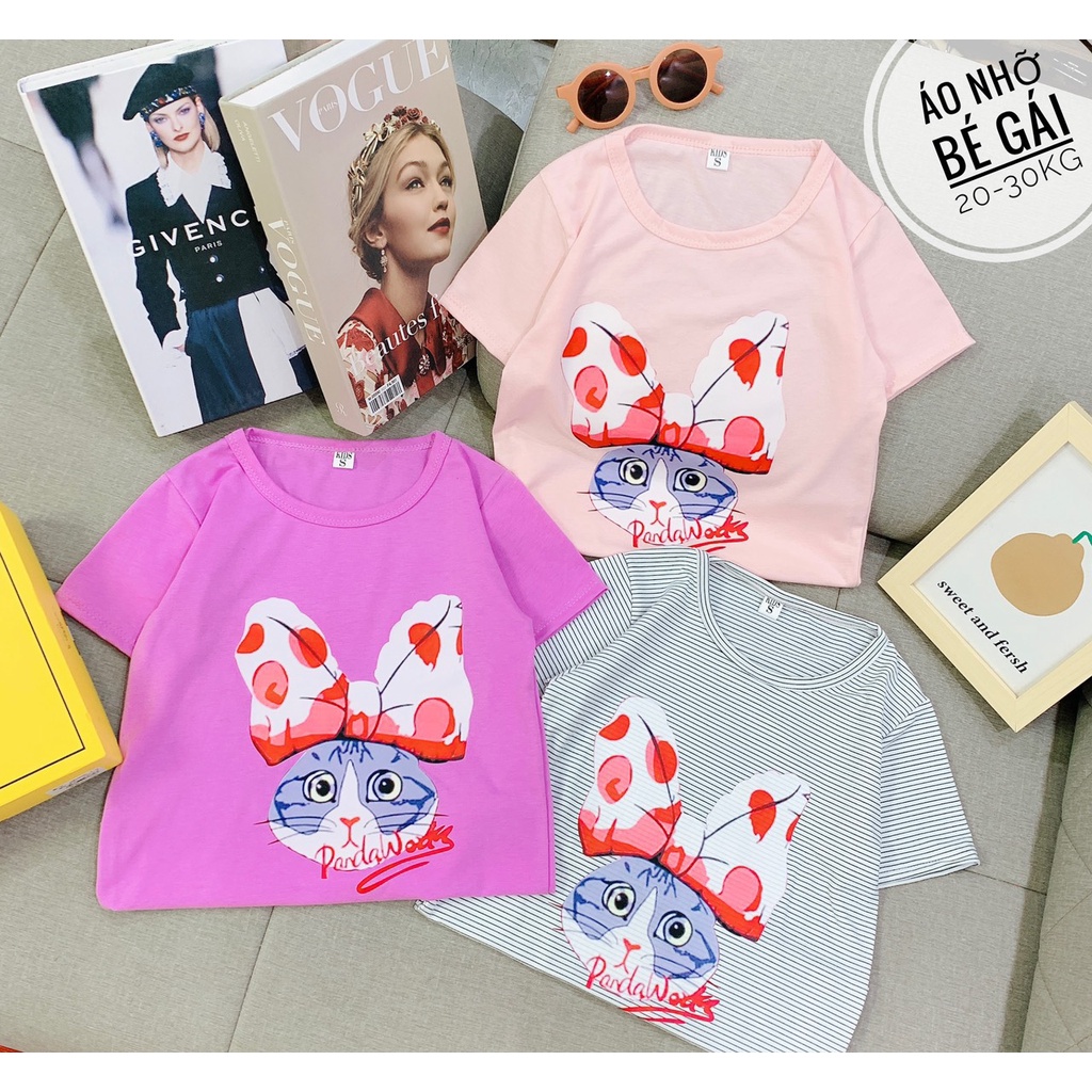 Áo thun cộc tay bé gái, áo cộc tay bé gái in hình thỏ dễ thương