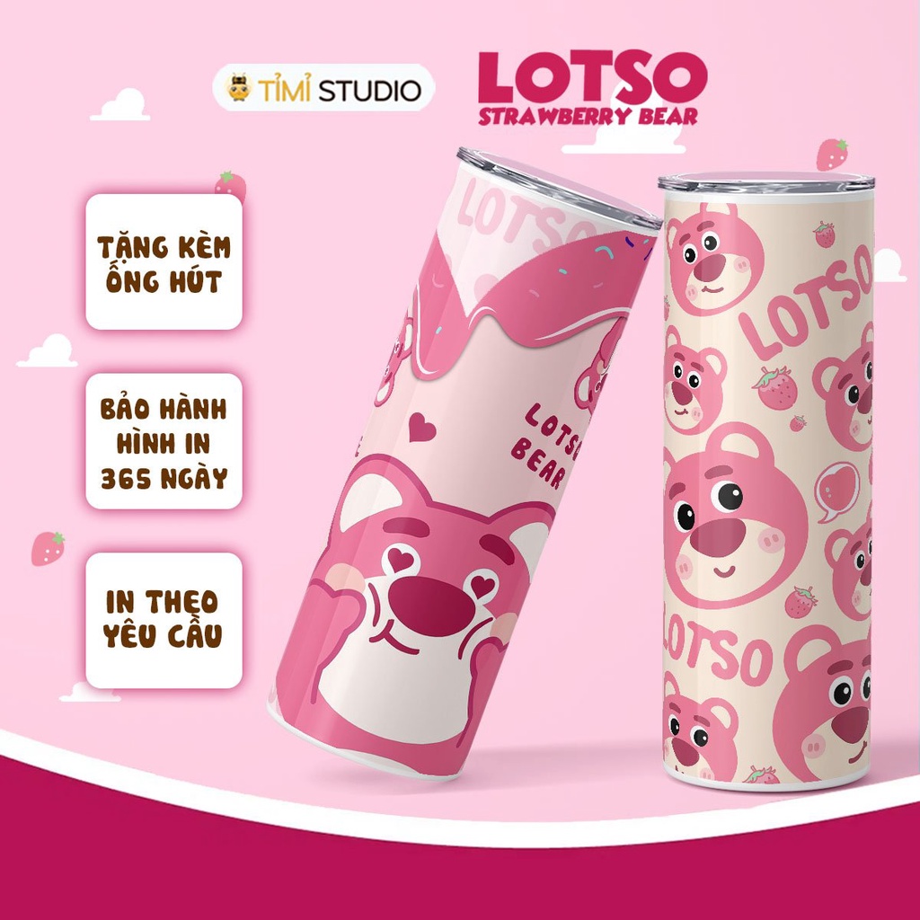 Bình Nước Gấu Dâu Lotso Giữ Nhiệt - Ly Giữ Nhiệt Gấu Dâu Lotso - Bình Giữ Nhiệt Gấu Dâu Lotso - 600ml - Inox 304