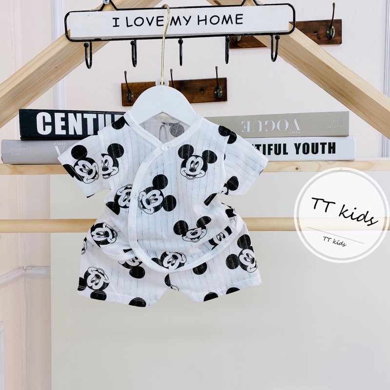 Bộ cotton cộc giấy cúc cài chéo chất mềm mát thấm hút mồ hôi cho trẻ sơ sinh/ bé sơ sinh trai và gái