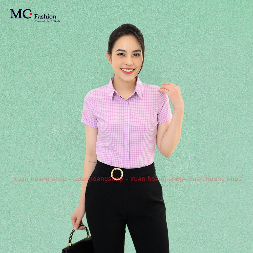 Áo Sơ Mi Nữ Công Sở Đẹp Kẻ Caro, Trẻ Trung, Tay Ngắn Cộc Mc Fashion A713