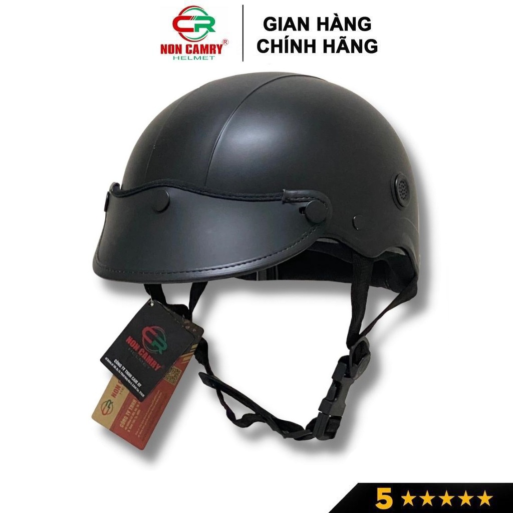 Nón bảo hiểm nửa đầu thời trang NON CAMRY, màu đen cá tính, trẻ trung, có lỗ thông gió Freesize