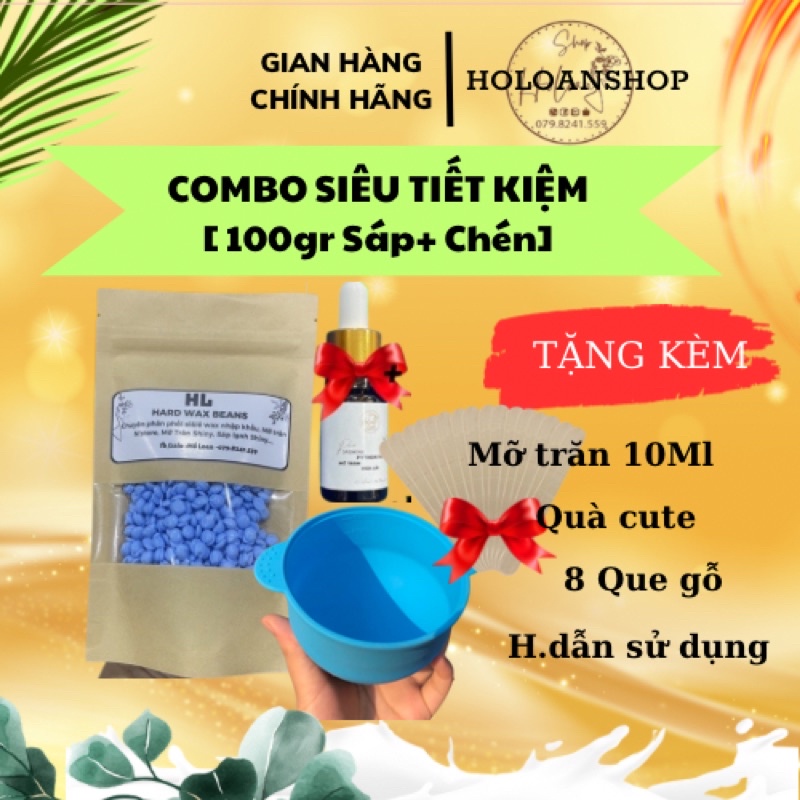 Combo wax siêu tiết kiệm gồm 100gr sáp,chén silicol tặng kèm 10ml mỡ trăn.