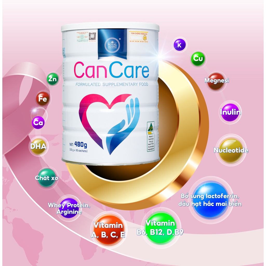 Sữa Hoàng Gia Úc ROYAL AUSNZ Cancare Bổ Sung Dinh Dưỡng Chuyên Biệt Dành Cho Người Ung Thư Hộp 480g