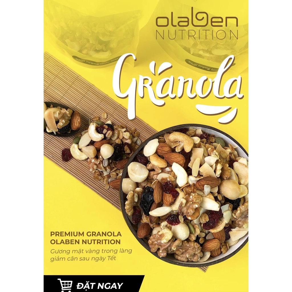 Olaben Nutrition combo 3 túi hạt granola 500g TẶNG chén muỗng gáo dừa