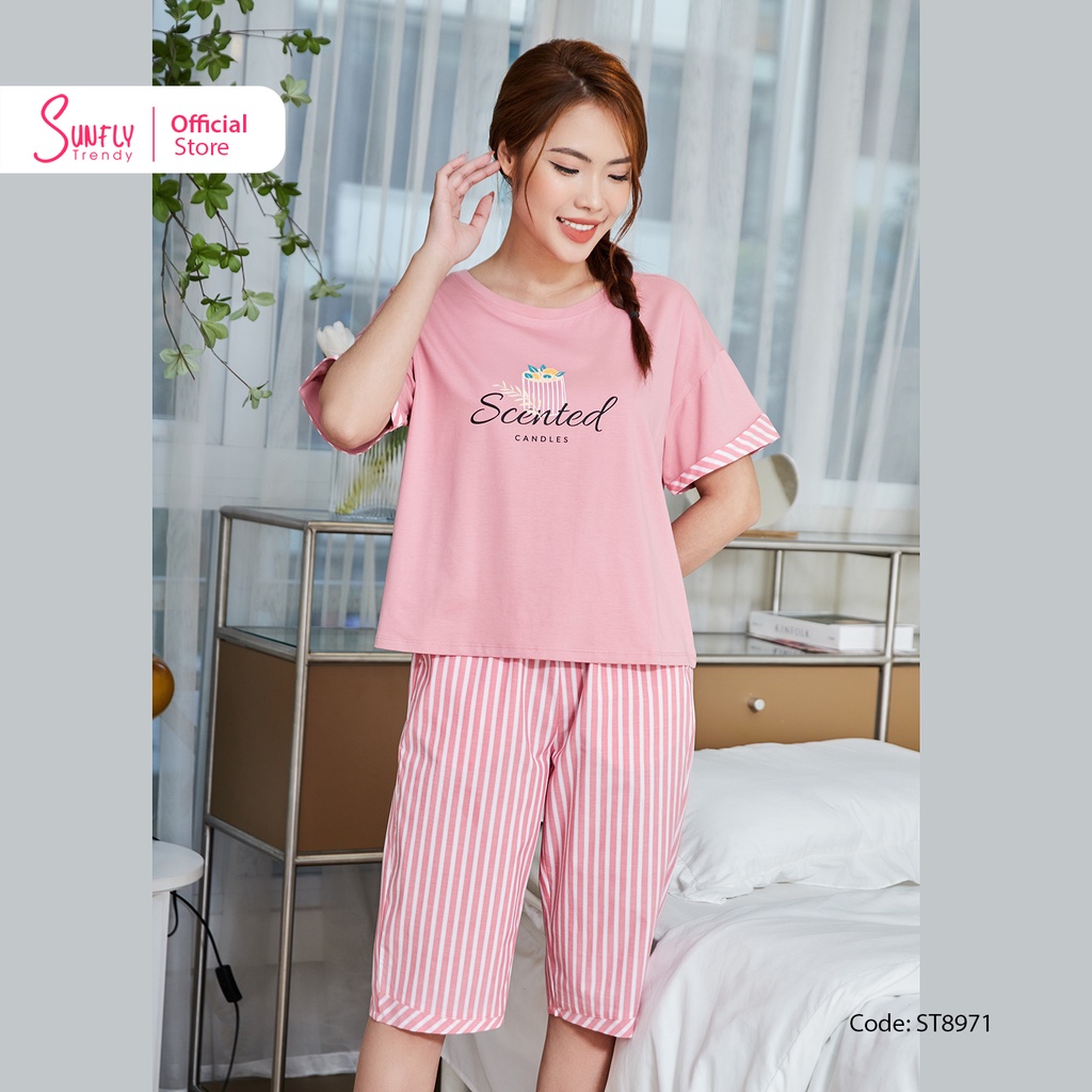 Đồ Bộ Mặc Nhà Nữ Cotton - Kate SUNFLY Áo Cộc Quần Ngố ST8971