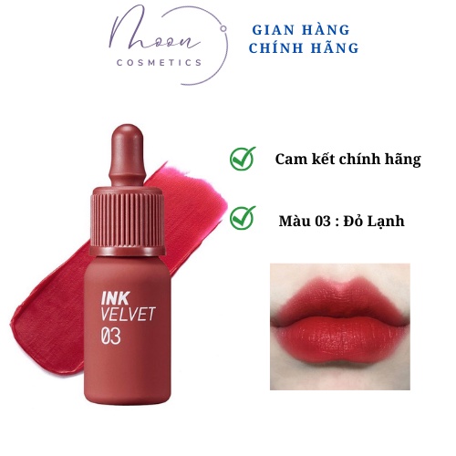 Son Kem Lỳ Peripera Ink Velvet Tint 03 Red Only - Đỏ Lạnh, Son Ink 03 Đỏ Lạnh
