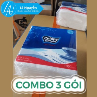 Combo 3 gói khăn giấy vuông Pulppy 100 tờ dai mịn