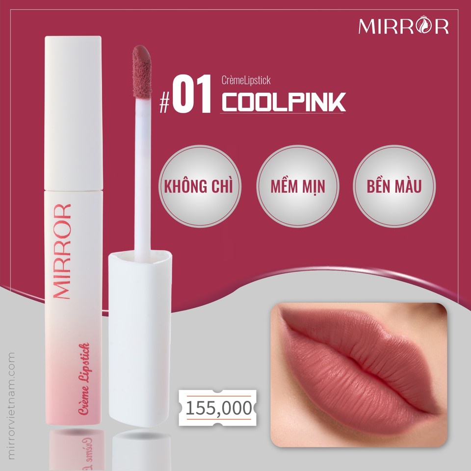 Son kem MIRROR Crème Lipstick 2g - Son môi lì, mềm mịn, lâu trôi, không chì