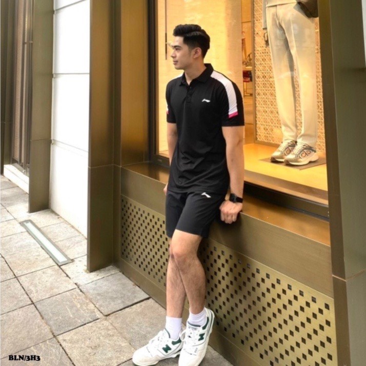 Bộ thể thao nam áo polo viền sọc vai mix quần sooc ngố nam tính lịch sự