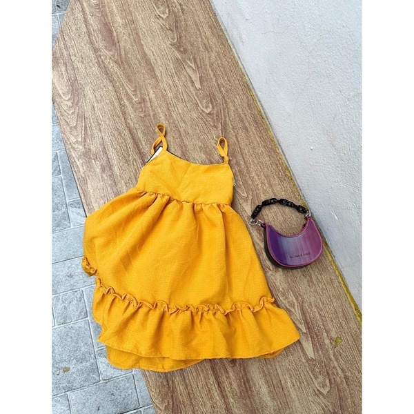 Maxi đi biển 2 dây phối ren cho bé gái.