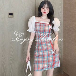 Đầm Sườn Xám Tay Phồng In Họa Tiết Bươm Bướm Phong Cách Hàn Quốc Xinh Xắn Cho Nữ