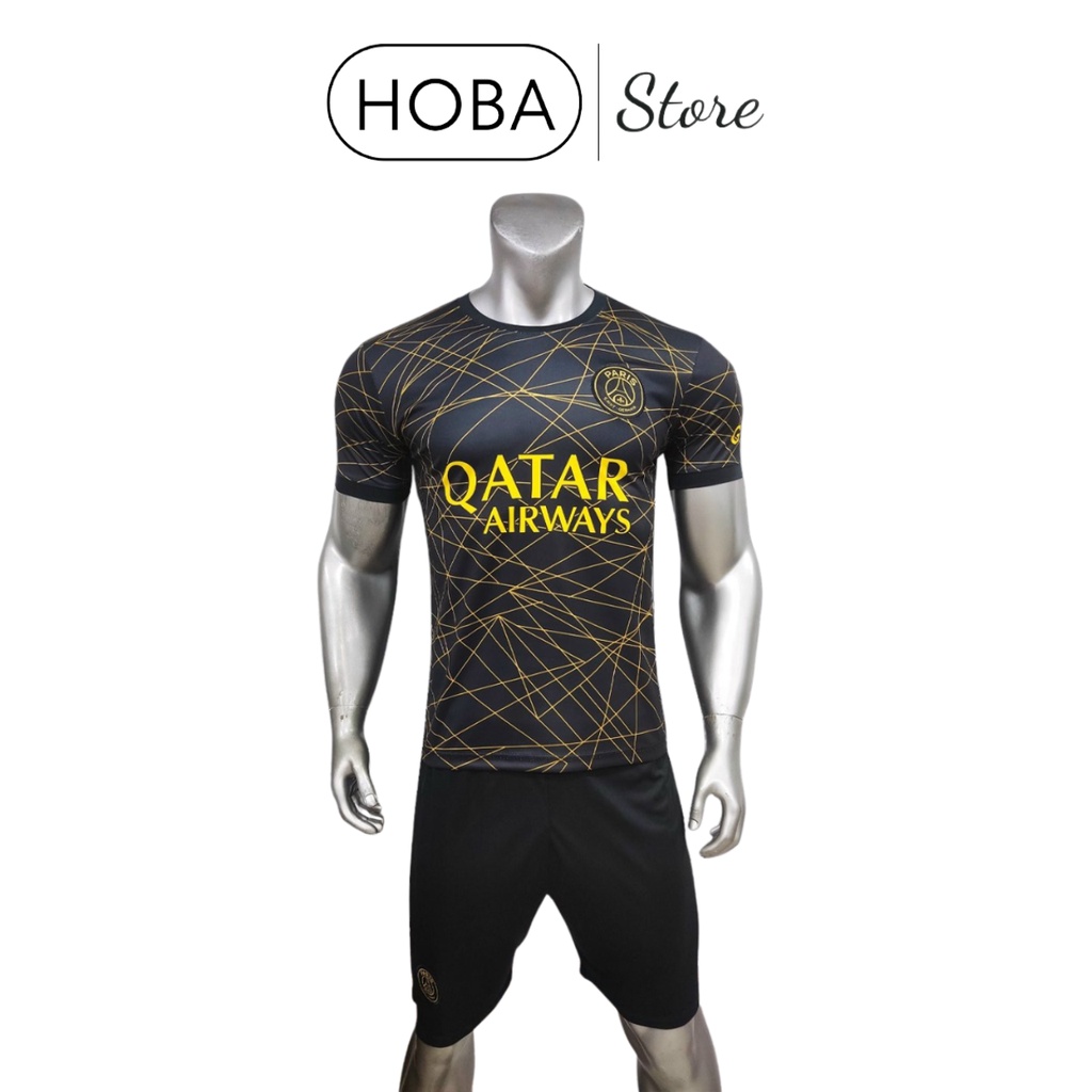 Bộ quần áo bóng đá trẻ em đồ đá banh trẻ em PSG Paris Saint Germain đen