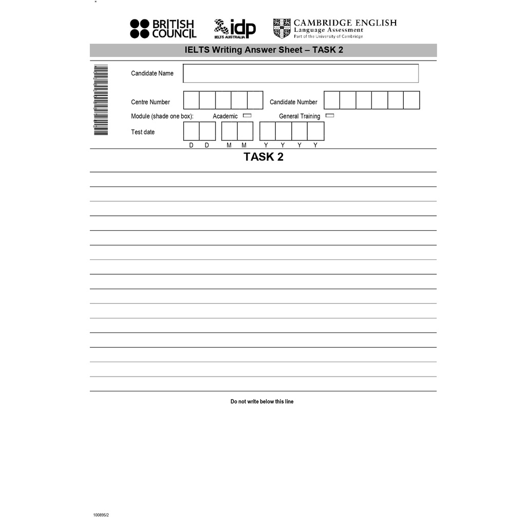 Phiếu trả lời bài thi IELTS answer-sheet bản chuẩn, Listening, Writing, Reading
